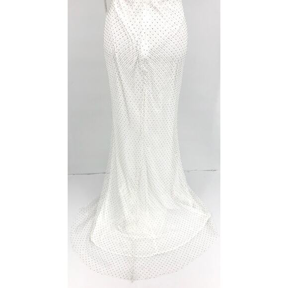 AQUA FORMAL Women's Rhinestone Embellished Fishnet Gown Size 12 Ivory NWT - Picture 13 of 16